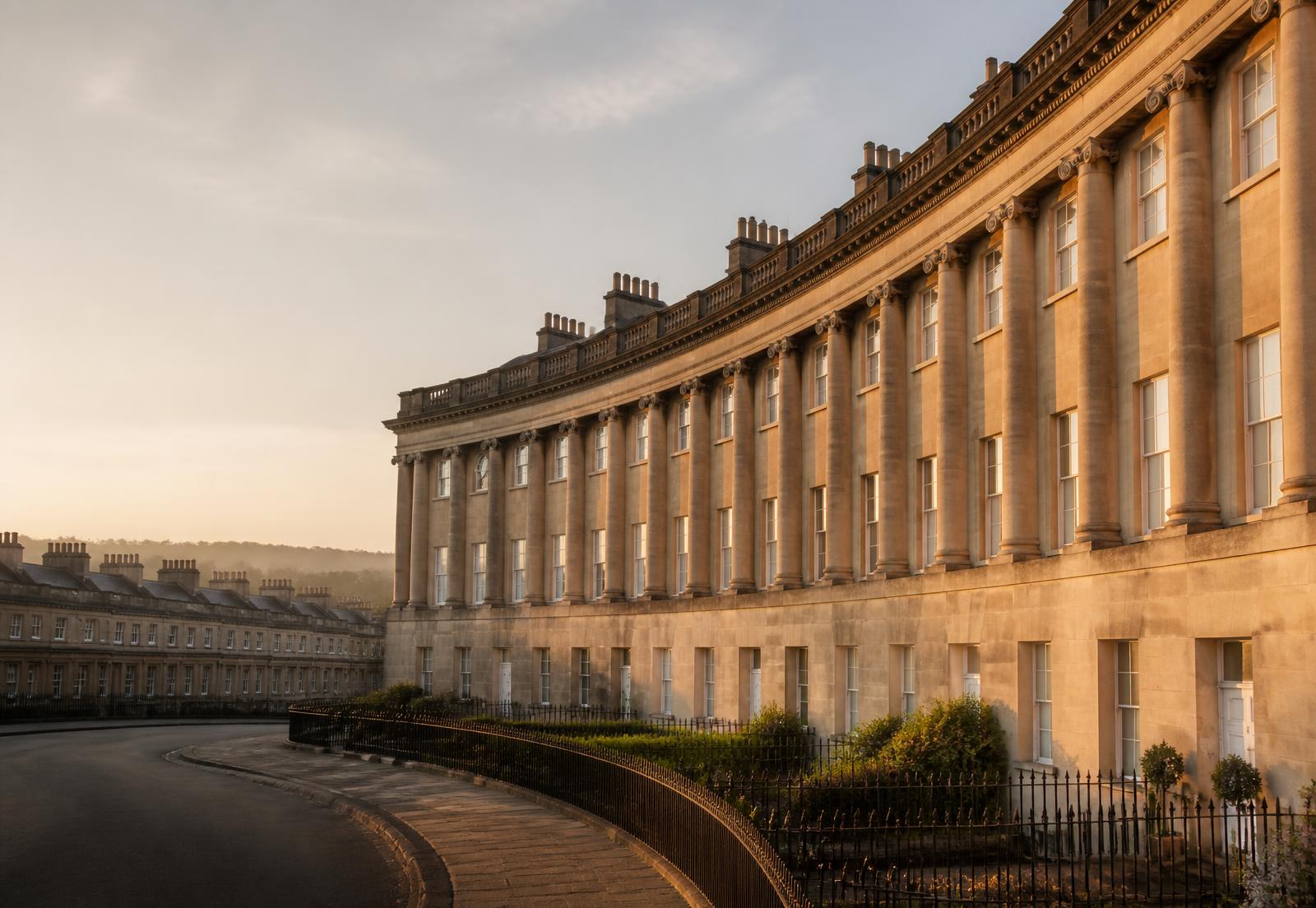 Georgian terraces in Bath at golden hour
